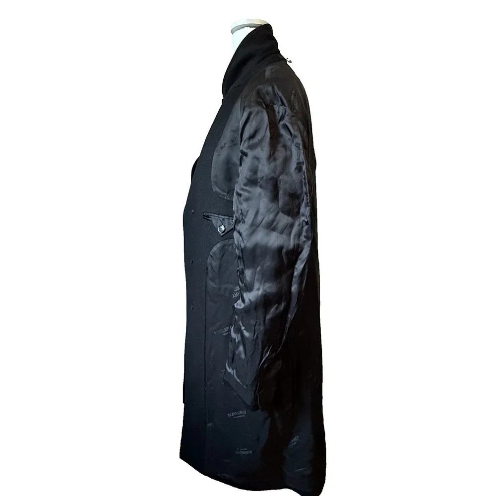 Burberry London England Wool Cashmere Chesterfield Coat 48 38 Blk Velvet Collar - Picture 5 of 16